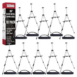 U.S. Art Supply 66" Silver Metal Tripod Easel Display (10 Pack) - Adjustable 18"- 5.5', Holds 36" Canvas - Floor