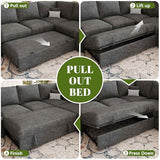 108'' Modular Sectional Sofa with Pull Out Bed, Sleeper Sofa, Dark Gray | U Shaped 7 Seat Sectional Couches for Living Room