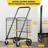 4.5 Cu Ft Folding Shopping Cart - 420 LB Capacity Grocery Cart with 360° Braked Swivel Wheels