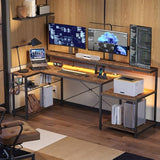 Bestier 71.5 inch Computer Desk with Power Outlets, L Shaped LED Home Office Desk