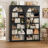Tall Arched Bookcase and Bookshelf, Farmhouse Book Shelf with 6 Tiers Open Shelves