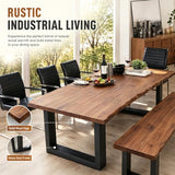Wood Dining Room Table，Rustic Live Edgesolid Wood Farmhouse