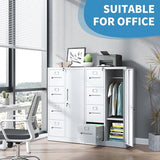 4 Drawer File Cabinet with Shelves and Hanging Rod, Metal Filing Cabinet with Lock for Home Office