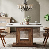 Tribesigns 47-Inch Farmhouse Dining Table for 4, White Kitchen Dinner Table with Heavy Duty Pedestal