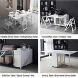 FUNROLUX Folding Dining Table with Rack and 2 Storage Drawers, Movable Extendable Space Saving Kitchen Table in 3 Forms (White)
