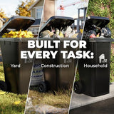 Outdoor Garbage Can with Lid - 32 Gallon Trash Can for Backyard, Deck, Garage - Dual Wheels, Extra Heavy-Duty Black, 2-Pack