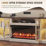 98" Farmhouse TV Stand with Fireplace, White & Black