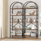 Shintenchi Bookshelf, Arched Bookshelf 5 Tier Bookcase, Tall Shelf for CDs/Books, Home Office Shelf Storage Organizer, Rustic Brown