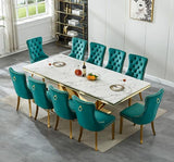 94.5" Large Marble Dining Table Set for 10, Luxury White Gold Kitchen Table