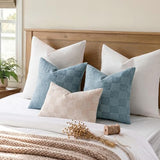 a moment Set of 2 Decorative Linen Throw Pillow Covers,Large Grid Textured Neutral Boho Farmhouse Cushion Covers,Soft Aesthetic Pillowcases for Couch Sofa Living Room Home Decor,18x18 Inch,Blue