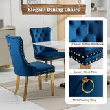94.5" Large Marble Dining Table Set for 10, Luxury White Gold Kitchen Table with 10 Blue Velvet Dining Chairs