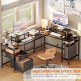 Furologee 66” L Shaped Desk with Power Outlet, Reversible Computer Gaming Desk