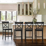 Cozyman Bar Stools Set of 6, 24" Wooden Barstools with X Back, Black