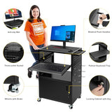 Mobile AV Cart with Locking Cabinet & Wheels, Heavy Duty Rolling Media Cart with Customized Pegboard & Hooks