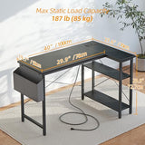Small L Shaped Desk with Power Outlets - 40 inch Gaming Corner Computer Desk Writing Table, Black