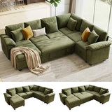 107.8" Modular Sectional Sleeper Sofa with Pull Out Bed, U Shaped 7 Seat Couch with 221L Storage