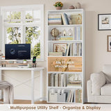 FOTOSOK 6-Tier Open Bookcase and Bookshelf, Freestanding Display Storage Shelves, White