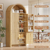 OFIKA 71" Arched Kitchen Pantry Cabinet, Fluted Wood Storage with 3 Adjustable Shelves & 6 Door Shelves