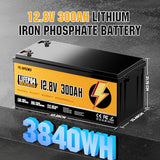 Rvpozwer 12V 300Ah LiFePO4 Lithium Deep Cycle Battery With 200A BMS-2 Pack