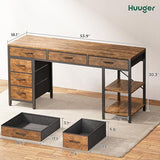 Computer Desk with 6 Drawers, 54 Inch Office Desk with Shelves, Reversible Gaming Desk, Corner Desk with Storage, Rustic Brown