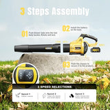 Leaf Blower Cordless, 650CFM & 3 Speed Levels, Electric Cordless Leaf Blower with 2 * 5.0Ah Battery Powered, Yellow Blowers