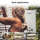 Portable Camplux Propane 1.58 GPM Tankless Gas, On Demand Water Heater, White