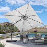 PURPLE LEAF 9' X 12' Right-left Tilt Patio Umbrella with Base Outdoor Cantilever Swivel Rectangle Umbrella Aluminum Offset Umbrella, White