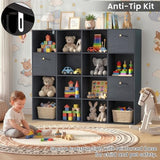 Black Cube Storage Organizer, 16 Open Cubes Bookshelf with 3 Storage Drawers