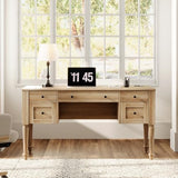 WAMAPT Farmhouse Executive Desk with 5 Drawers, Home Office Desk with Charging Station, 55 inch