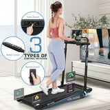 Treadmill with Desk Workstation & Adjustable Height, 450 LBS Weight Capacity, Folding Treadmill with 15% Incline, Bluetooth Speaker & App