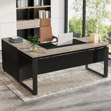 L-Shaped Executive Desk with Reversible File Cabinet, 63" Office Desk with Storage Drawers, L-Shaped Computer Desk (Gray & Black)