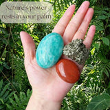 Atminafays Abundance Healing Crystal Set for Success & Good Luck -Large Amazonite,Raw Pyrite, Red Jasper for Yuga & Meditation, Travel Protection, Gift Set with Guidebook & Velvet Pouch