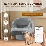 GTPLAYER Smart Cat Litter Box, Open-Top Self Cleaning Cat Litter Box with App Control, Safety Sensors, Large Capacity Waste Bin, Easy Maintenance, Automatic Litter Box for Multi-Cat Homes,Grey