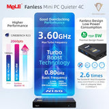 MeLE Quieter4C N150 Fanless Mini PC with Win-11-Pro 16GB RAM DDR4 512GB SSD