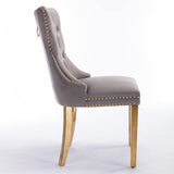 MOOLSUN Velvet Dining Chairs Set of 8, High Back Side Chairs, Modern Padded High-End Tufted Upholstered Chairs with Button-Tufted Back & Rear Pull Tabs, Gold Plated Leg E-Gray(Gold Plated Leg)
