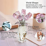 H&D HYALINE & DORA Pink Crystal Rose Bouquet Figurine,Handmade Rose Flower Gifts for Mom Gifts for Women,Glass Flower Collectible Ornament Home Table Wedding Decor