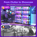 AODK 2-Pack Display Cabinet with Glass Doors, RGB Light Display Glass Case, 4-Tier Storage Cabinet Display Shelf for Showcase, Black Curio Cabinet for Collectibles