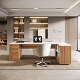 85.8-Inch L-Shaped Executive Office Desk with File Drawers & Storage Cabinet, Professional Corner Computer Desk Extra Large (White&Walnut)