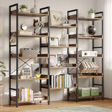 Rolanstar Bookshelf 5 Tiers, Triple Bookcase with Open Display Shelves, Industrial Wide Bookshelf, Rustic Brown