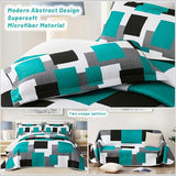 Tyrot 3 Piece Teal/Turquoise Grey Quilt Set King Size Black White Geometric Reversible Bedding Set Microfiber Lightweight Bedspread Coverlet with 2 Shams Modern Bed Covers for All Season, 106''x96''