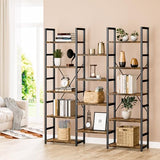 Triple Column 5 Tier Bookshelf, Bookcase with 14 Open Display Shelves, Adjustable Rustic Industrial Style Book Shelves