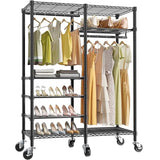 VIPEK R4 Garment Racks Heavy Duty Clothes Rack -620lb Capacity Metal Frame, Rolling Lockable Wheels & 6 Tiers Adjustable Height Shelves & Hanger Rods, Black