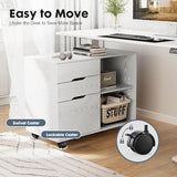 DUMOS Lateral File Cabinet with 3 Drawers Rolling Filing Cabinets Under Desk Storage Printer Stand Wood Organizer, White