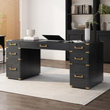 Merax 70" Extra-Large Classic and Traditional Executive Desk with Metal Edge Trim,Writing Desk with 2 File Drawers