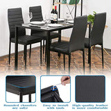 FDW | 5-Piece Dining Table Set | Black | Glass Kitchen Table with 4 Upholstered Chairs and Faux Leather Cushions | Space-Saving and Modern Design