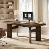 63-Inch Executive Desk, Solid Wood Home Office Computer Desk with Heavy Duty Legs, Rustic Brown