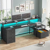 SEDETA Computer Desk with 5 Drawer, Power Outlet & Led Lights, 66'' Home Office