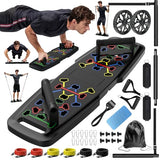 MQRW Push Up Board,Home Gym,Portable Exercise Equipment,Pilates Bar and 20 Fitness Accessories with Resistance Bands and Ab Roller Wheel,Full Body Workout at Home