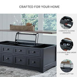 Signature Design by Ashley Wildenauer Lift Top Cocktail Table, Satin Finish Base, 2 Drawers, 2 Storage Bins, Hardwood Solids, 52" W x 28" D x 19" H, Light Brown & Black