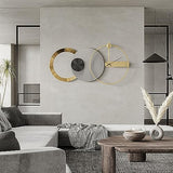 PSYCHE GOD Mid Century Modern Large Silent Wall Clock Non Ticking, Giant Round Decorative Metal Wall Clock Big Unique Fancy Wall Decor for Living Room Bedroom Entryway Office, 47" X 25", Black Gold